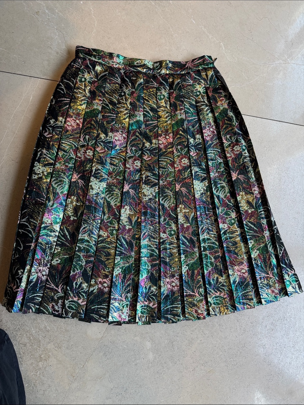 MSGM Black Metallic Floral Pleated Skirt